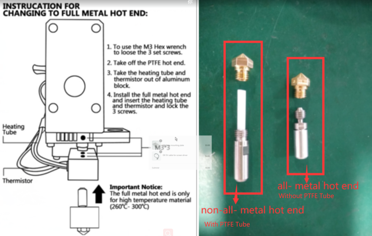 D9/500 MK10 brass nozzle, 0.8mm, Without PTFE tube